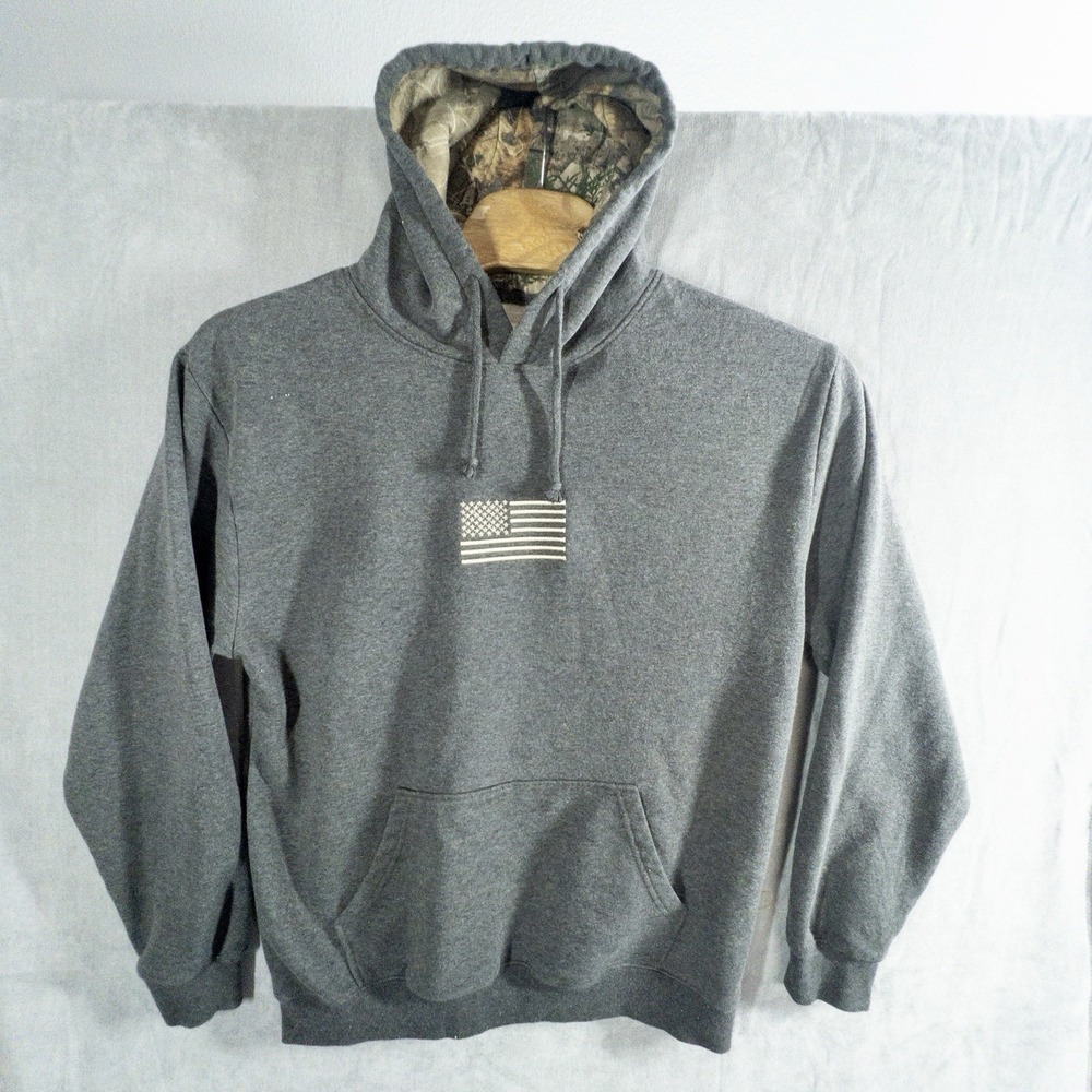 Buck Wear Mens‎ XL Gray Hoodie American Flag God Family Country Graphic Hunting
